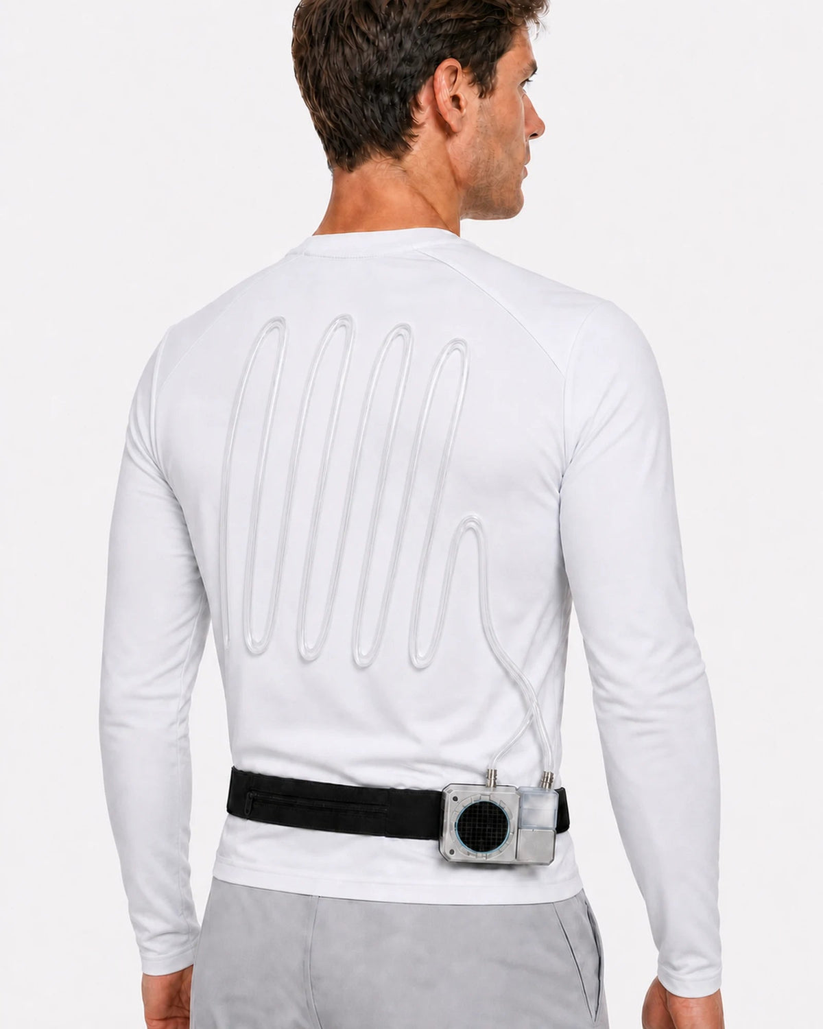 FROSTSKIN long-sleeve complete liquid-cooling system worn from the back